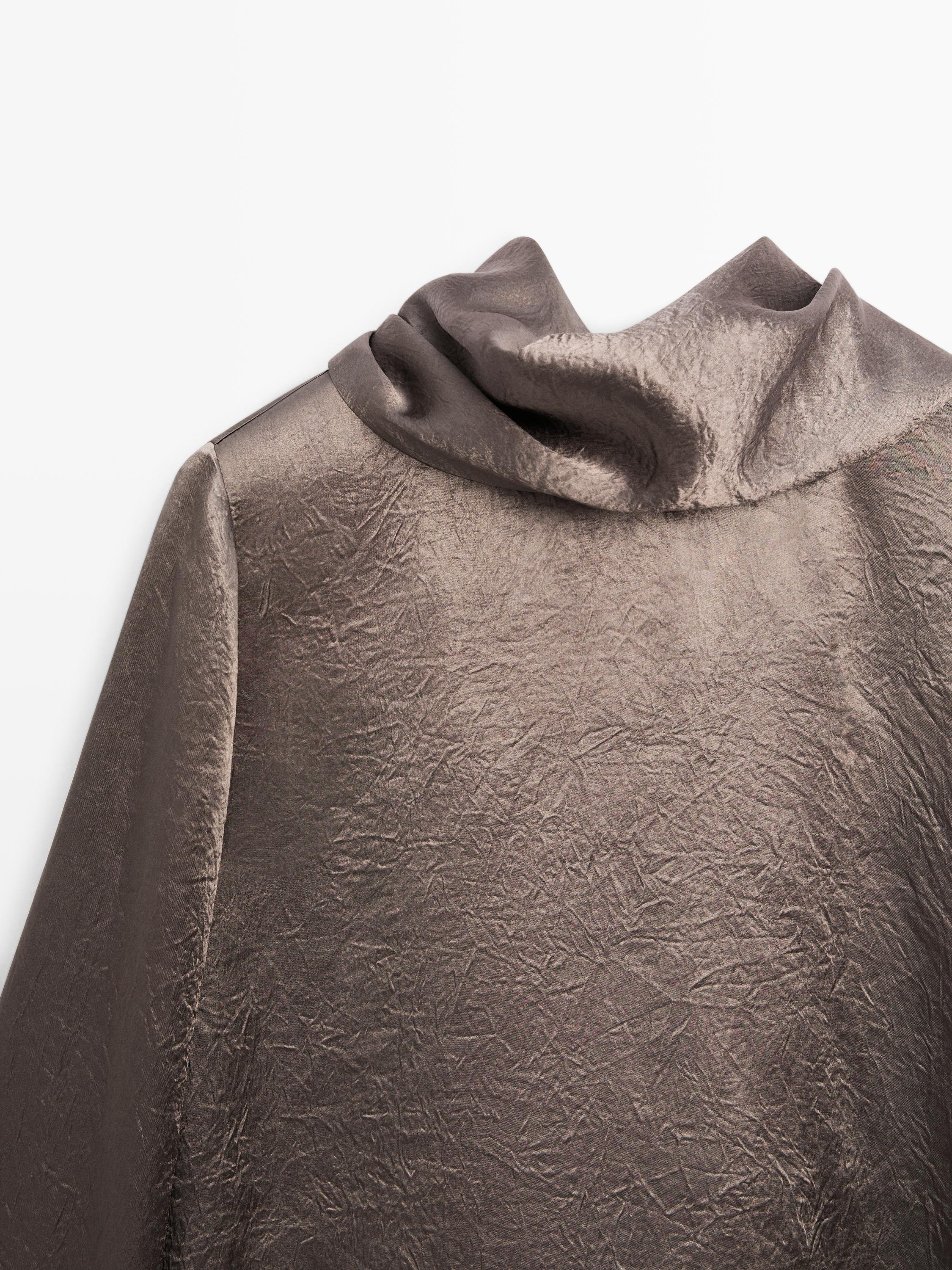 Flowing satin blouse with tie detail